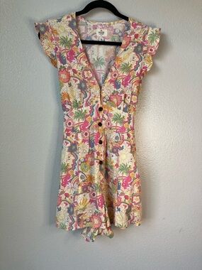 Marine Layer Camilla Romper Flutter Sleeve Button front Shorts Floral Hemp sz S